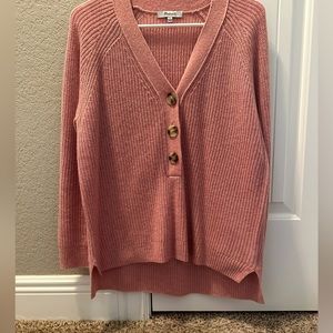 Madewell small pink 1/3 button up V Neck sweater